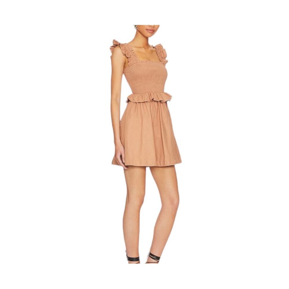 Tularosa Mini Dress Revolve Brown Linen Smocked Ruffle Tank
